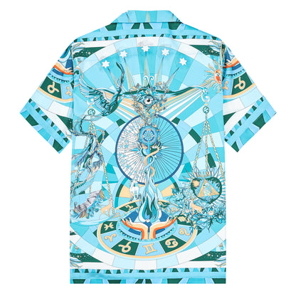 Teal Myth Pattern Camp Collar Casual Shirt Jonvidesign