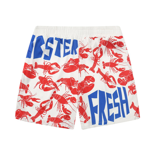 Aloha Style  Crayfish Print Elastic Waistband Summer Casual Shorts