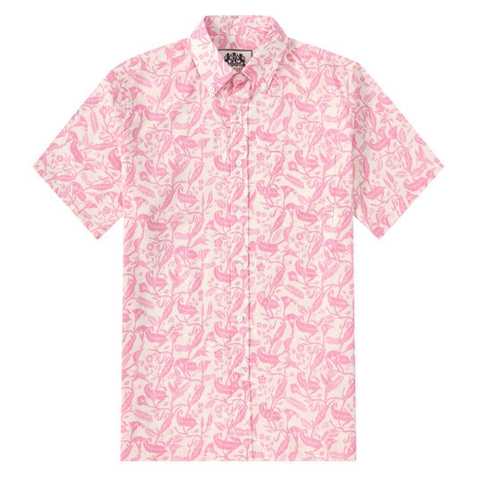 Pink Paisley Pattern Button Short Sleeve Shirt