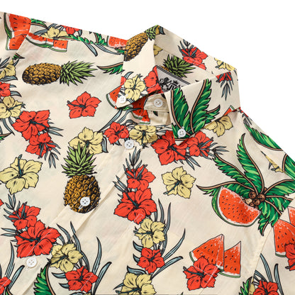 Watermelon Coconut Pattern Button Short Sleeve Shirt