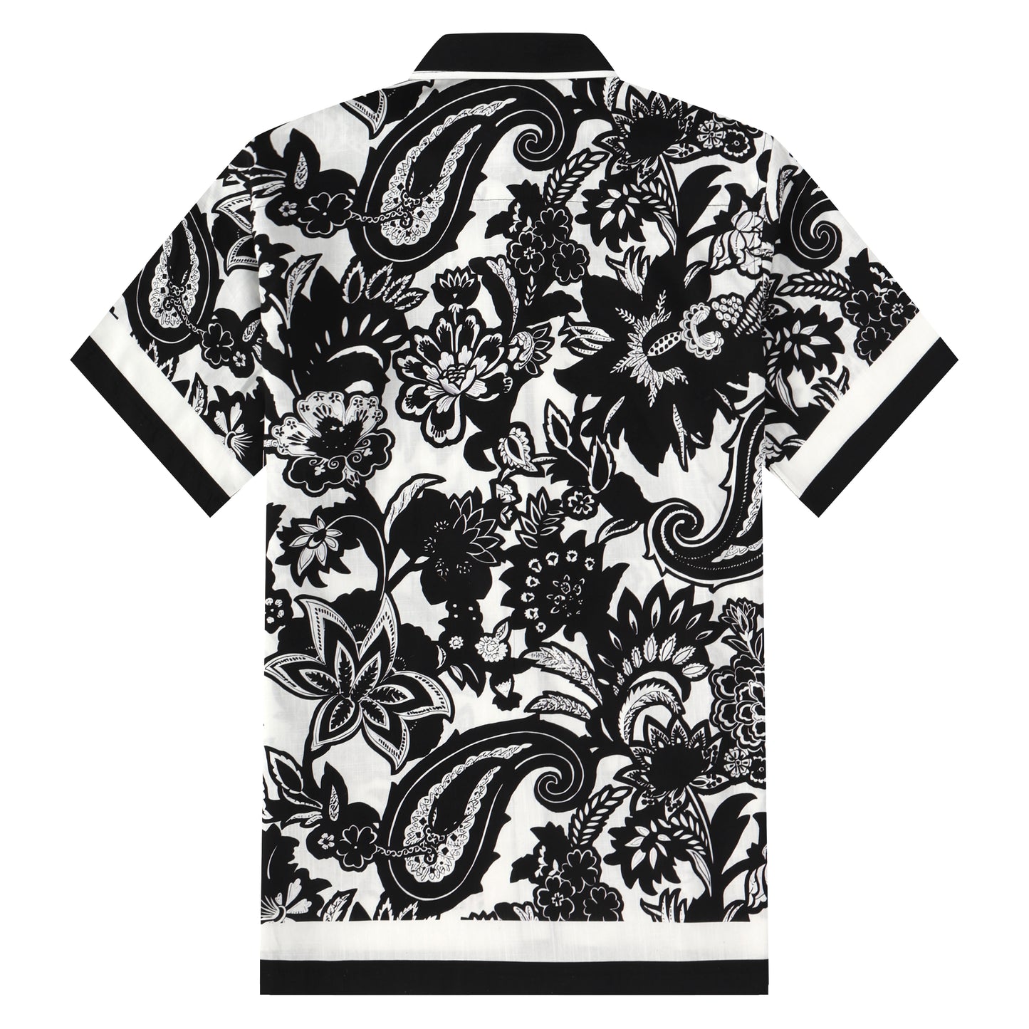 Black Flower Pattern Button Short Sleeve Shirt