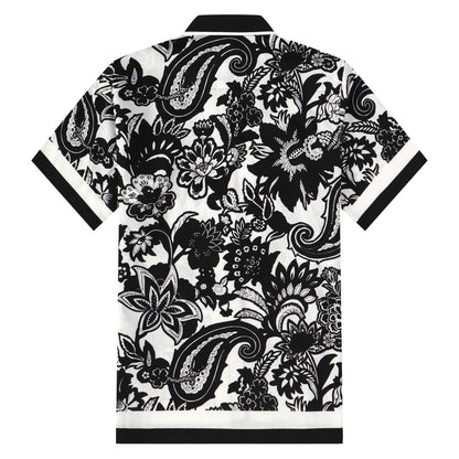 Black Flower Pattern Button Short Sleeve Shirt