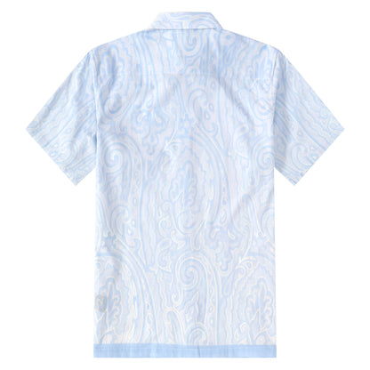 Blue Paisley Pattern Button Short Sleeve Shirt