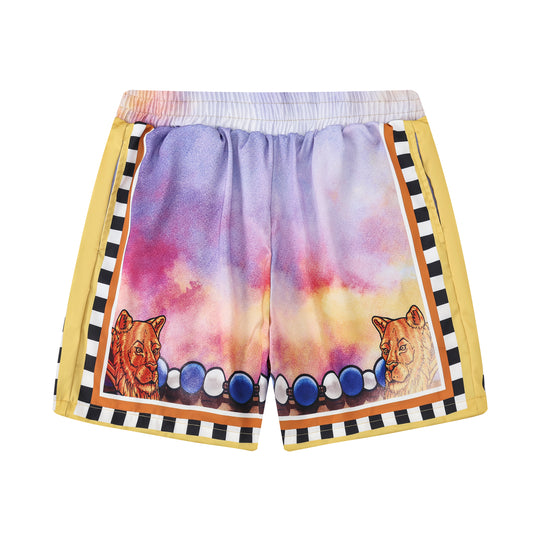 Casino Pattern Silk Fiber Waistband Shorts