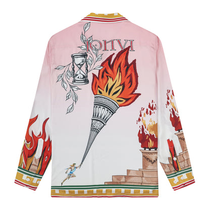 Greek Sacred Fire Long Sleeve Camp Collar Shirt