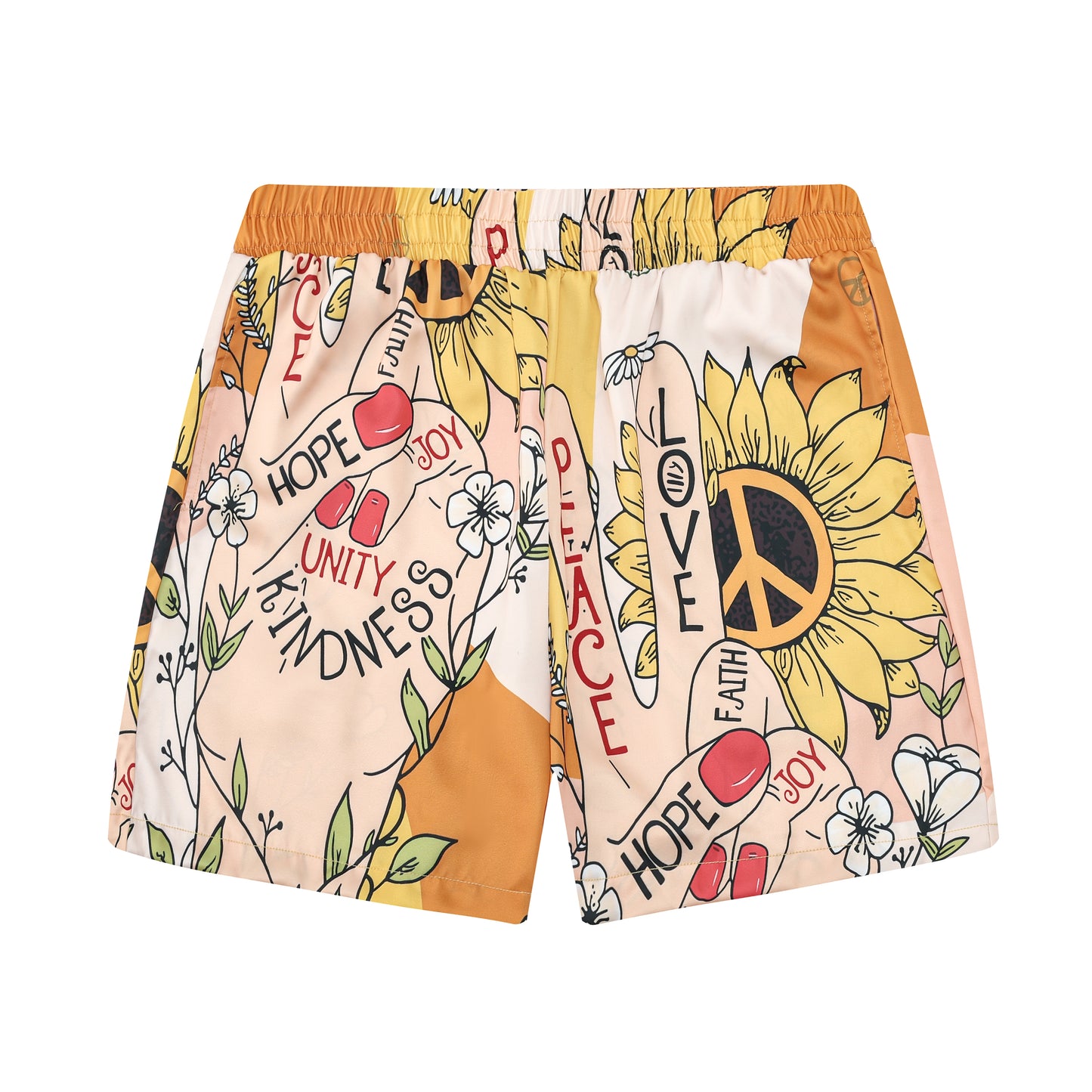 Peace and Love Sunflower Pattern Silk Fiber Waistband Shorts