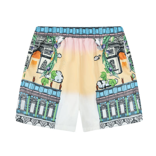 Arc De Triomphe Peace Dove Elastic Waistband Summer Casual Shorts