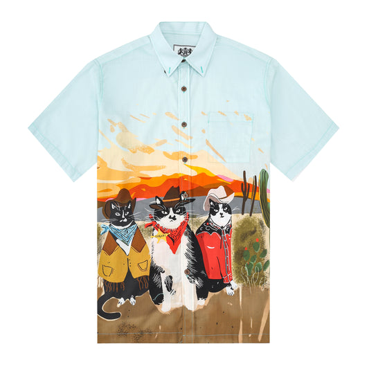 Western Cowboy 3 Cats Pattern Short Sleeve Shirt