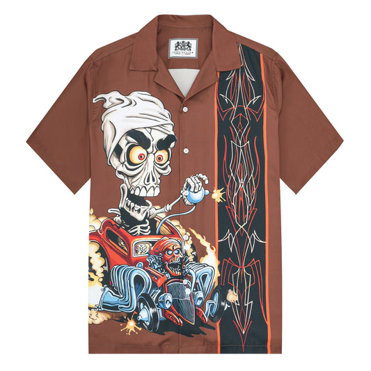 Skull Print Camp Collar Short Sleeve Shirt