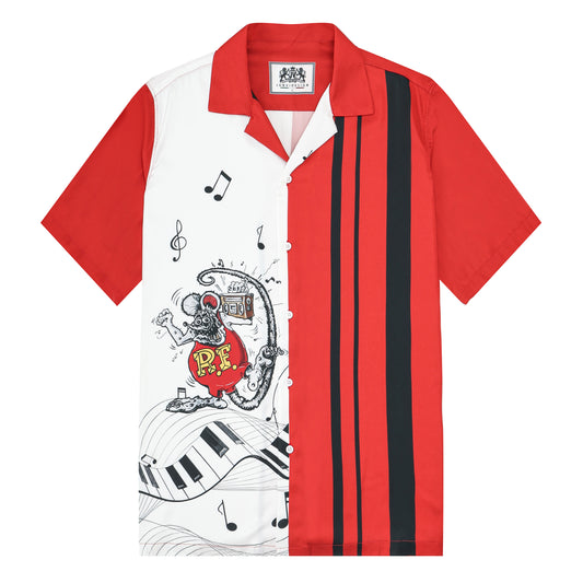 Mouse Music Print Camp Collar Short Sleeve Shirt For Men