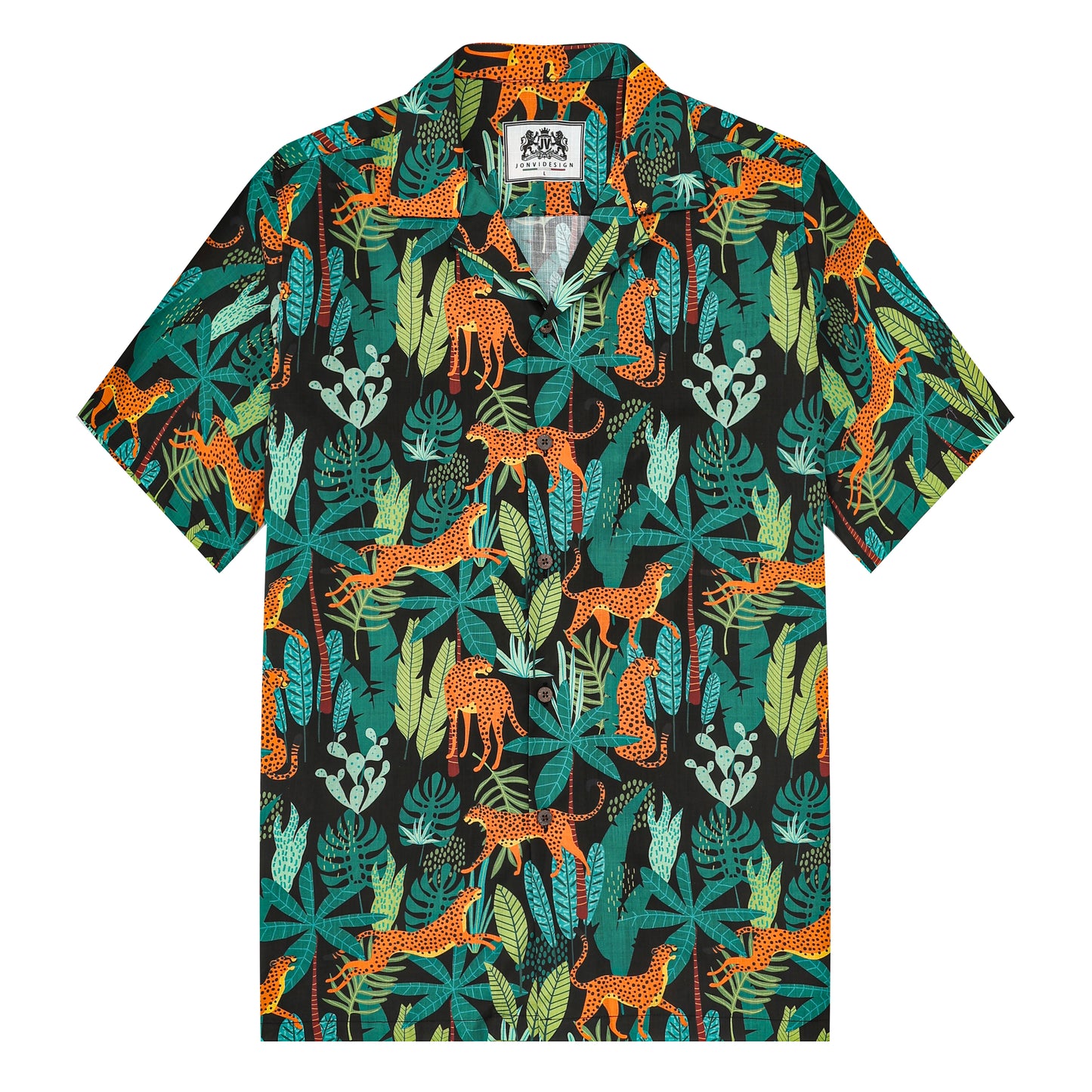 Vacation Wear Tropical Tiger Pattern Camp Collar Short Sleeve Shirt