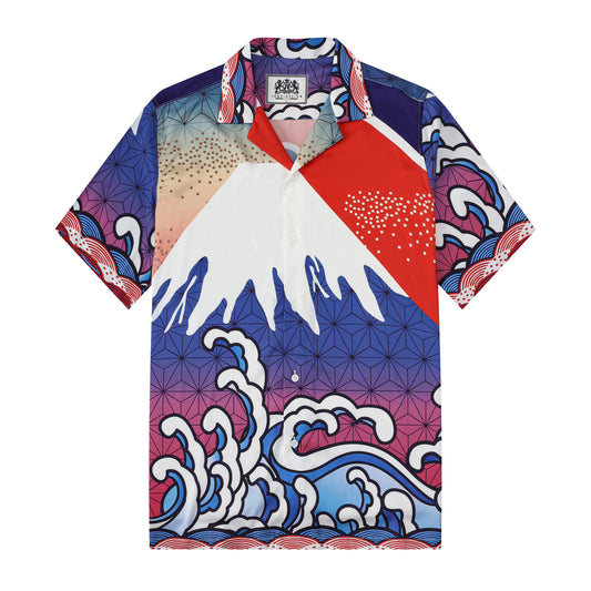 Snow Mountain Wave Pattern Short Sleeve Camp Collar Shirt