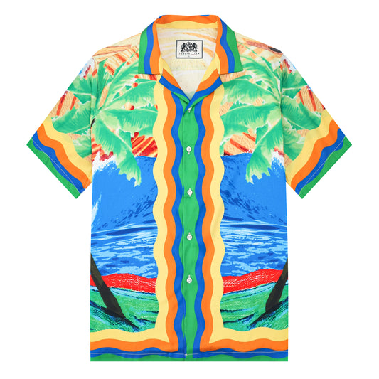 Hawaii Coconut Tree Pattern Short Sleeve Camp Collar Shirt