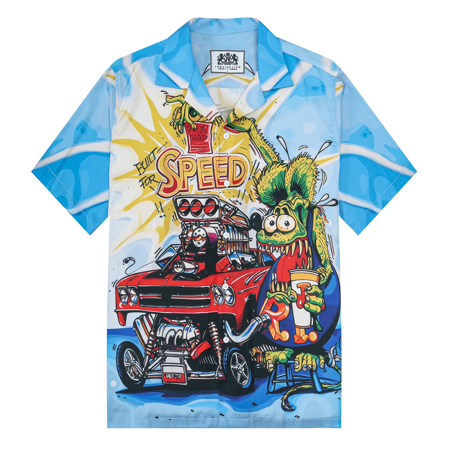 The Blue Mouse Print Camp Collar Short Sleeve Shirt