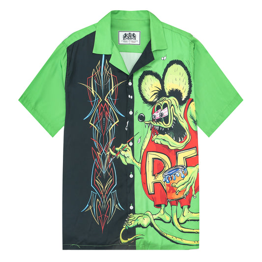 Green Mouse Print Camp Collar Short Sleeve Shirt