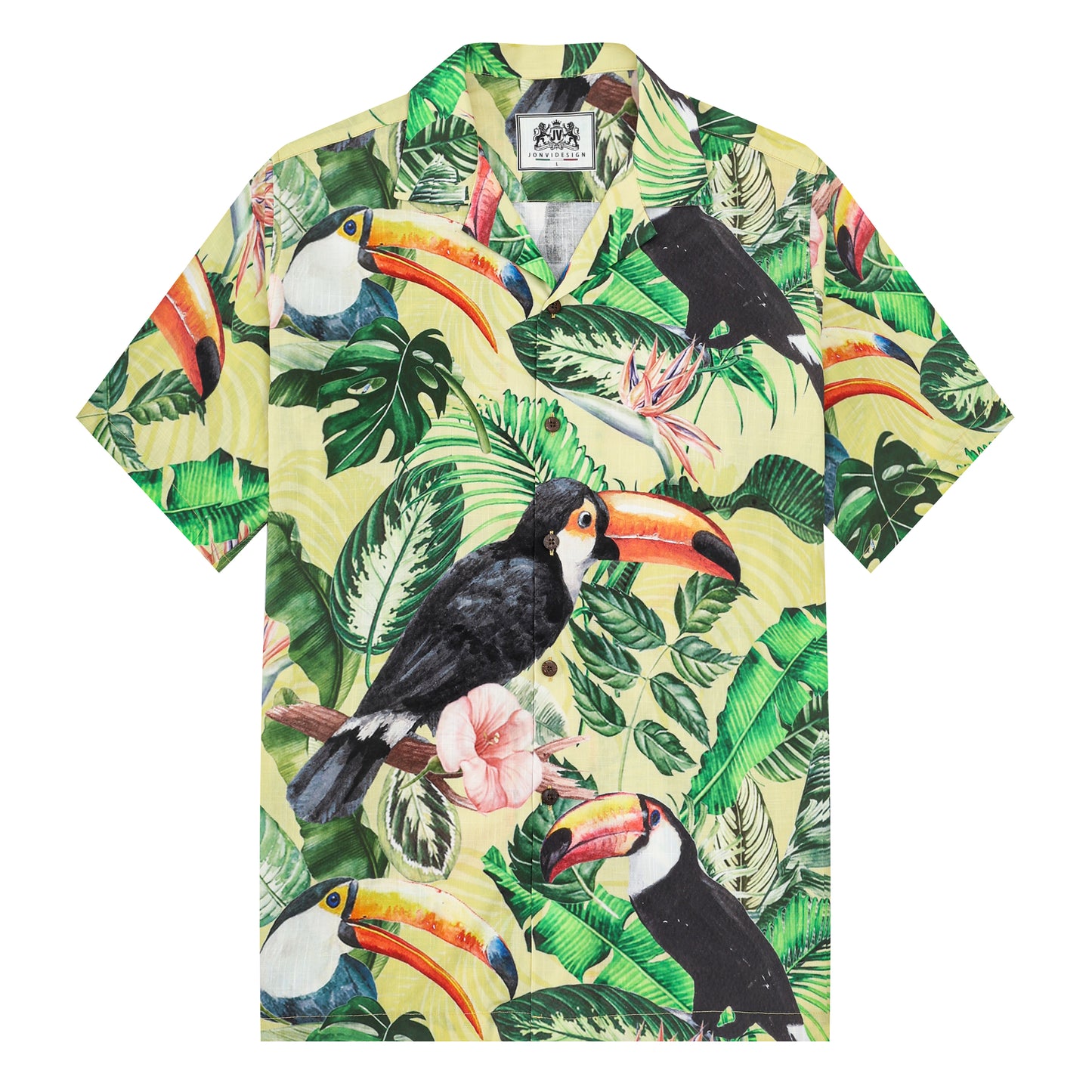 Tropical Leaves Print Camp Collar Short Sleeve Shirt