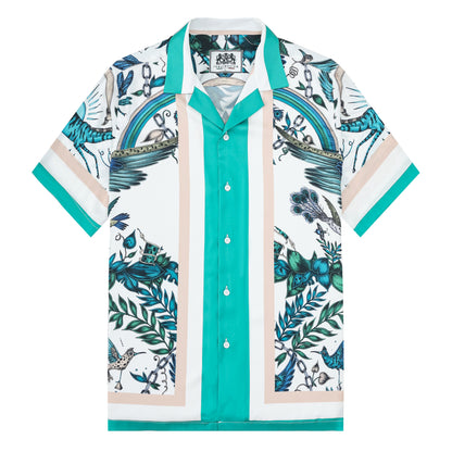 Teal Eagle Animal Pattern Camp Collar Casual Shirt for Men