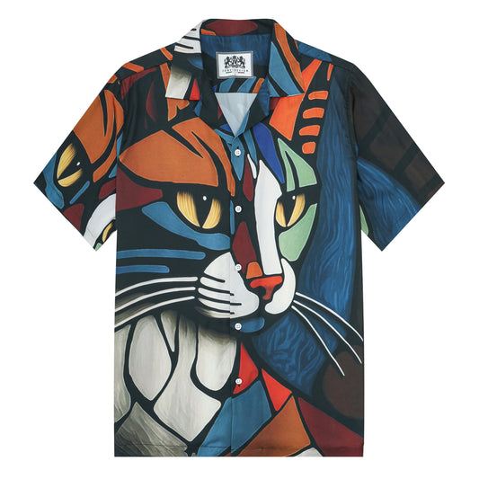 Cat Print Camp Collar Casual Shirt for Men