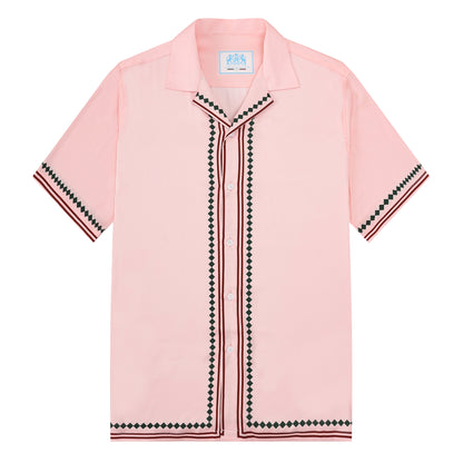 Pink Camp Collar Short Sleeve Tennis Shirt