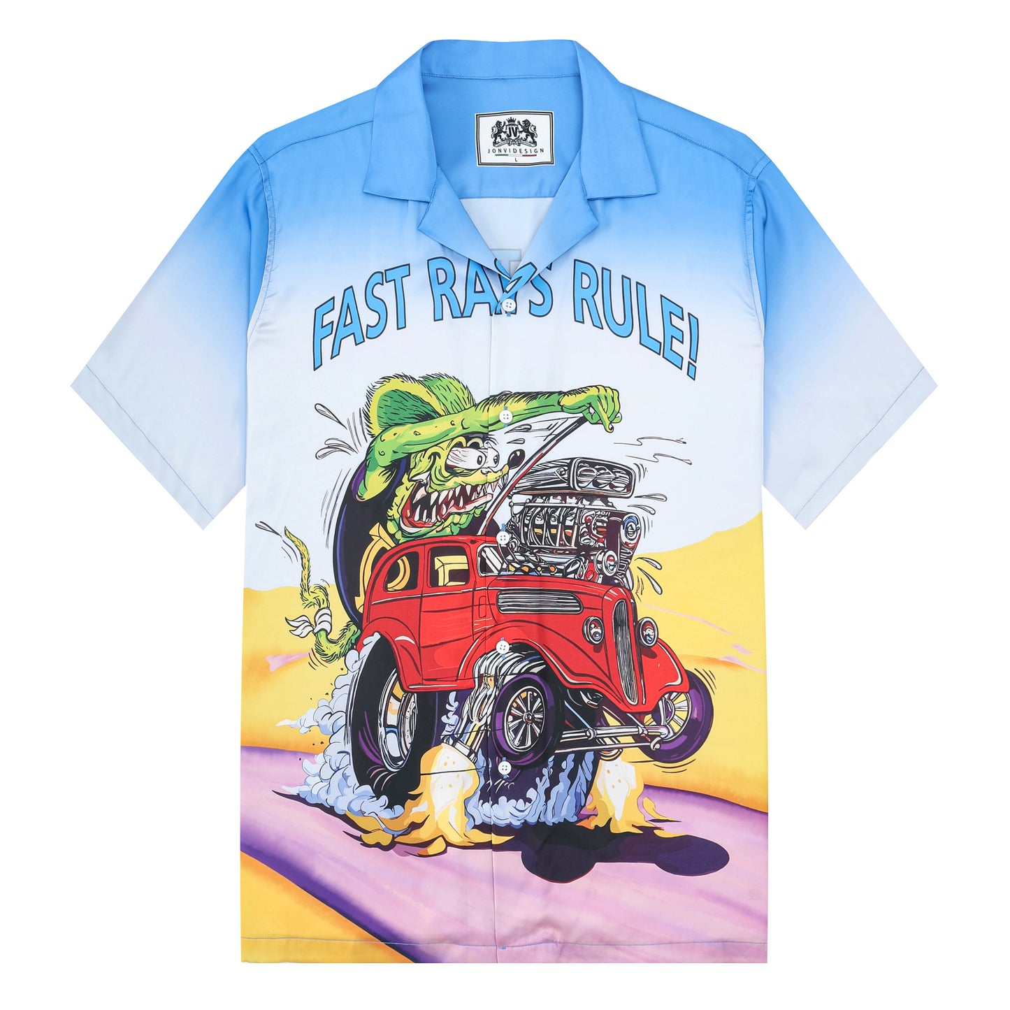 Mouse Drive Print Camp Collar Short Sleeve Shirt