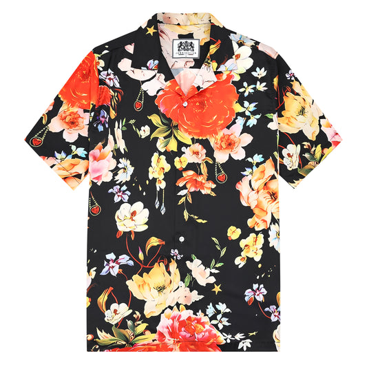 Vintage Floral Pattern Camp Collar Casual Shirt for Men Jonvidesign