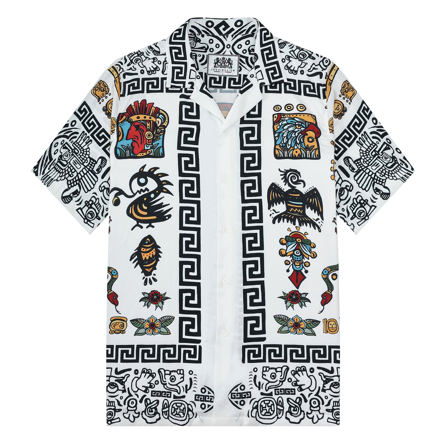 Exotic Pyramid Pattern Camp Collar Casual Shirt for Men