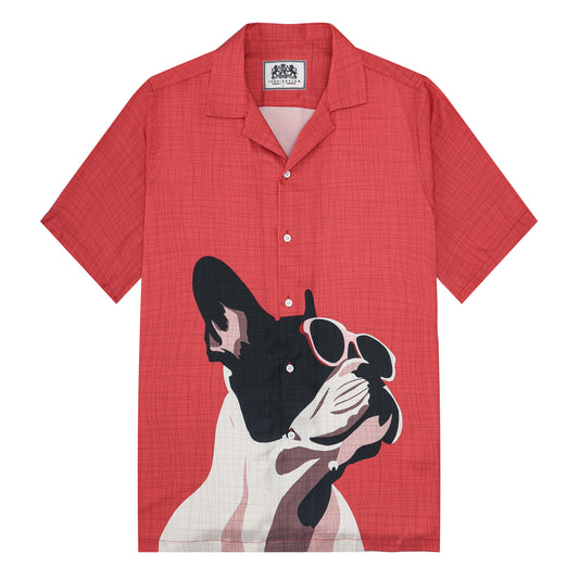 Cute Puppy Print Camp Collar Short Sleeve Shirt