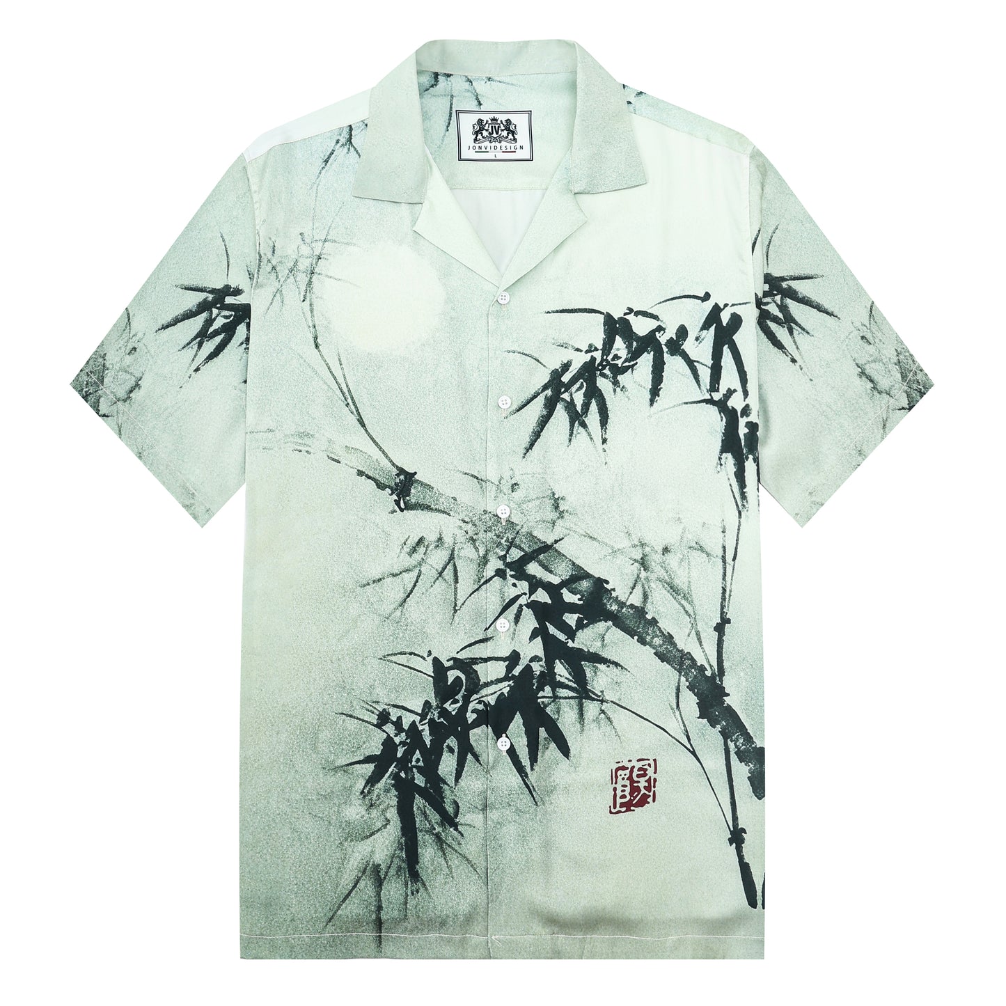 Retro Bamboo Print Design Camp Collar Short Sleeve Shirt