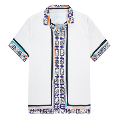 Triangle Tribal Pattern Camp Collar Casual Shirt for Men