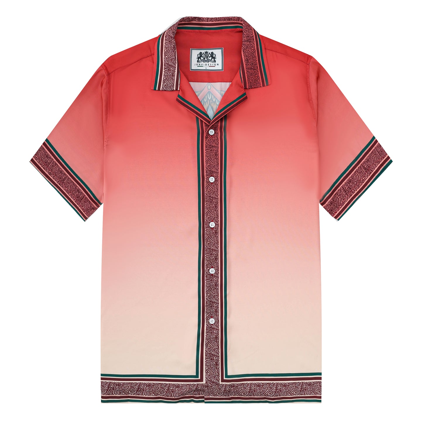 Palm Tree Tiki Themed Pattern Short Sleeve Camp Collar Shirt