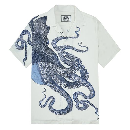 Octopus Print Camp Collar Short Sleeve Shirt