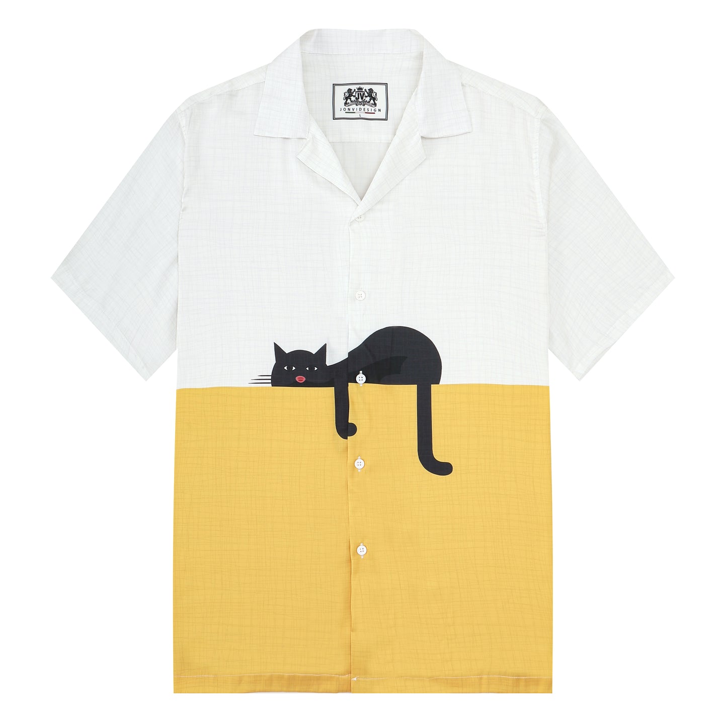 Lazy Cat Print Camp Collar Casual Shirt for Men