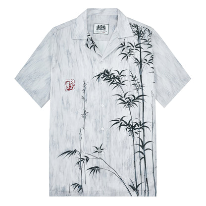 Bamboo Print Design Camp Collar Short Sleeve Shirt