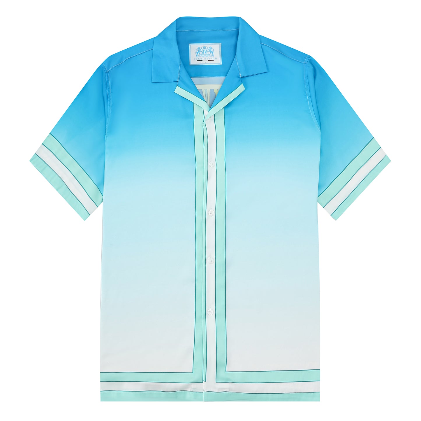 Tarot Pattern Camp Collar Casual Shirt in Gradient Teal