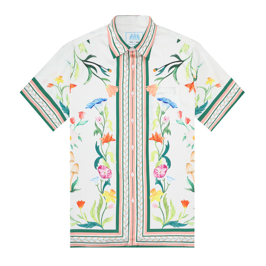 Green Floral Pattern Short Sleeve Casual Shirt for Men