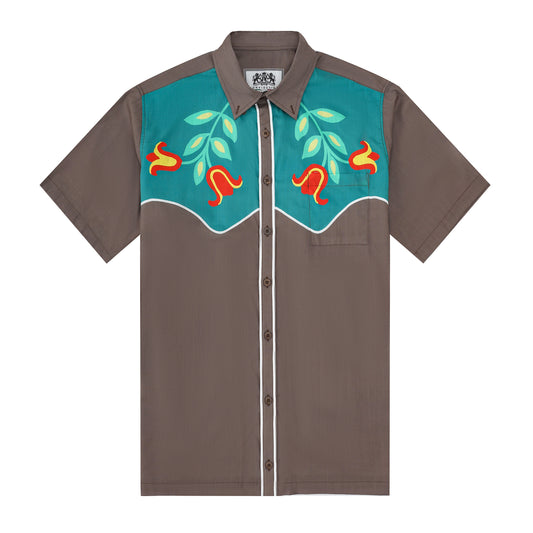 Rose Pattern Western Outfit Short Sleeve Shirt for Men