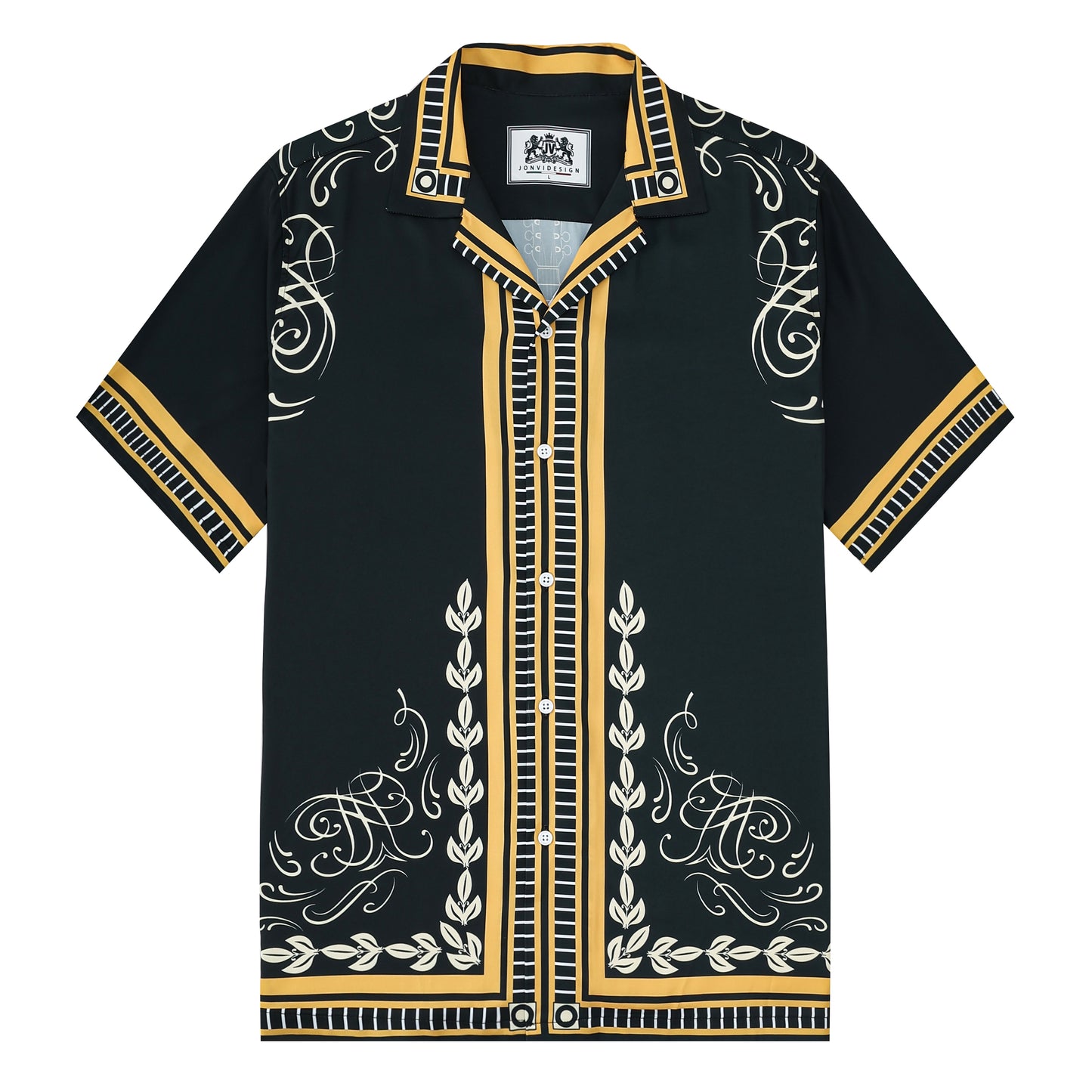Rockstar Outfit Guitar Pattern Camp Collar Casual Shirt for Men