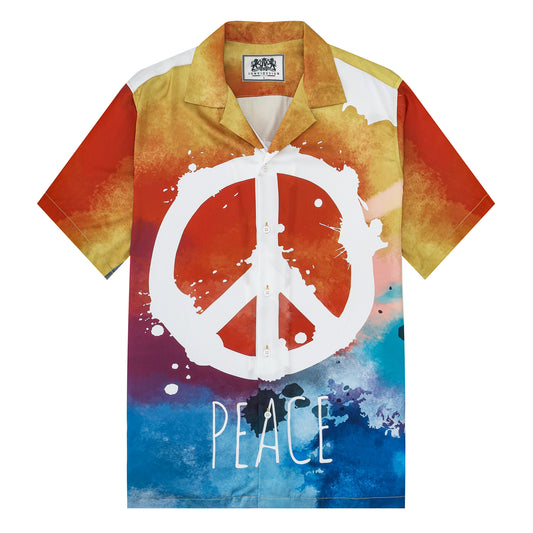 Peace Print Camp Collar Short Sleeve Shirt