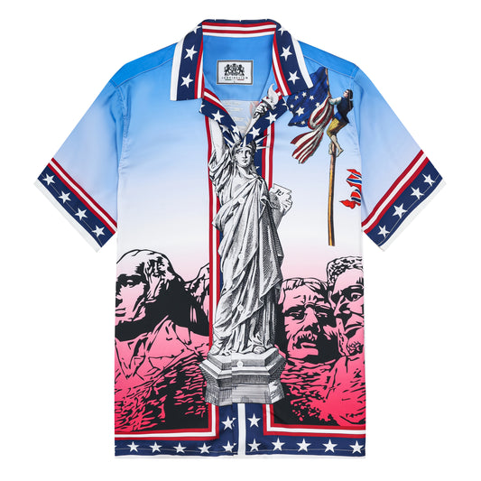 Independence Day Statue of Liberty Pattern Camp Collar Shirt