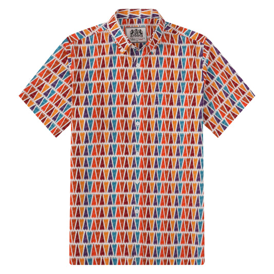Tribal Triangle Pattern Button Short Sleeve Shirt