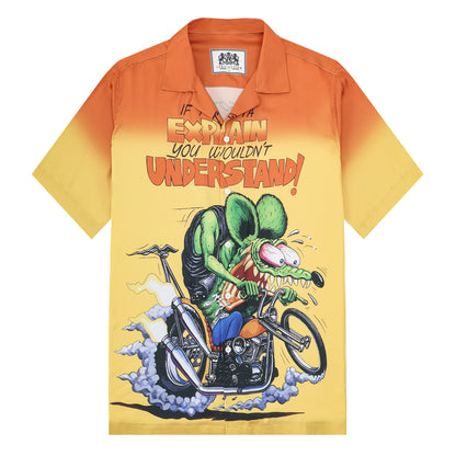 Mouse Riding Motorcycle Print Camp Collar Short Sleeve Shirt For Men