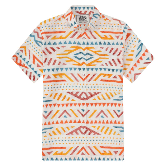 Tribal Geometric Pattern Button Short Sleeve Shirt