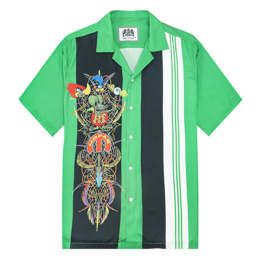 Green Mouse Print Camp Collar Short Sleeve Shirt For Men