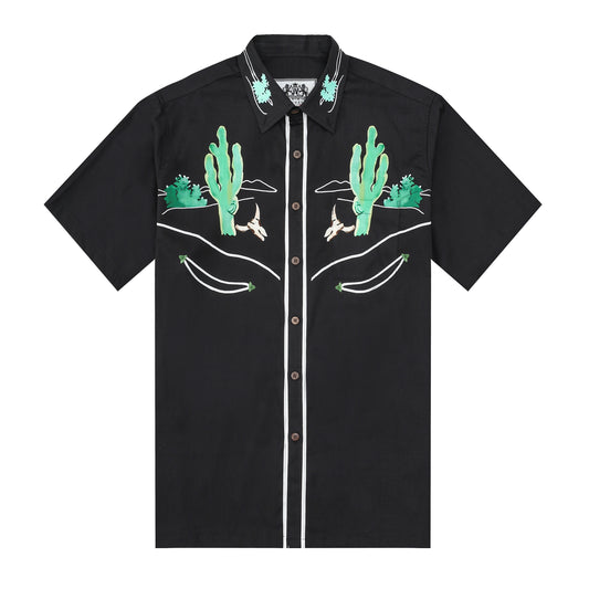 Cactus Pattern Western Wear Short Sleeve Shirt for Men