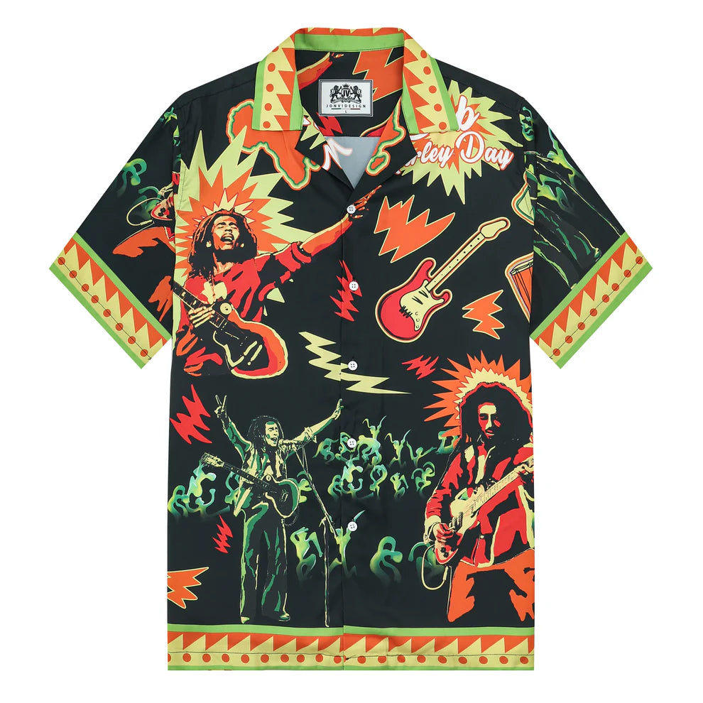 Bob Marley Singer Camp Collar Short Sleeve Shirt