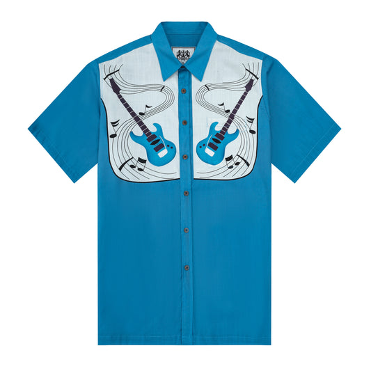 Guitar Pattern Cowboy Outfit Short Sleeve Shirt for Men