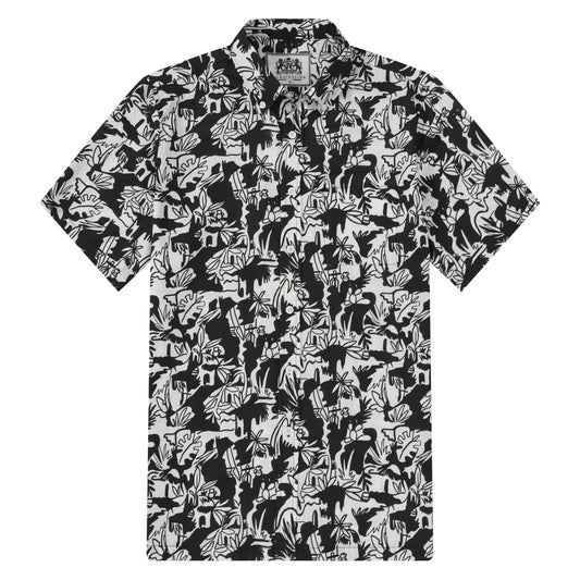 Beachwear Palm Tree Pattern Button Short Sleeve Shirt