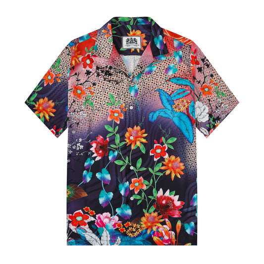 Colorful Floral Pattern Short Sleeve Camp Collar Casual Shirt