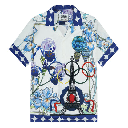 Paris Olympics Print Camp Collar Short Sleeve Shirt