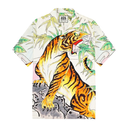 Japanese Forest Tiger Printed Camp Collar Short Sleeve Shirt